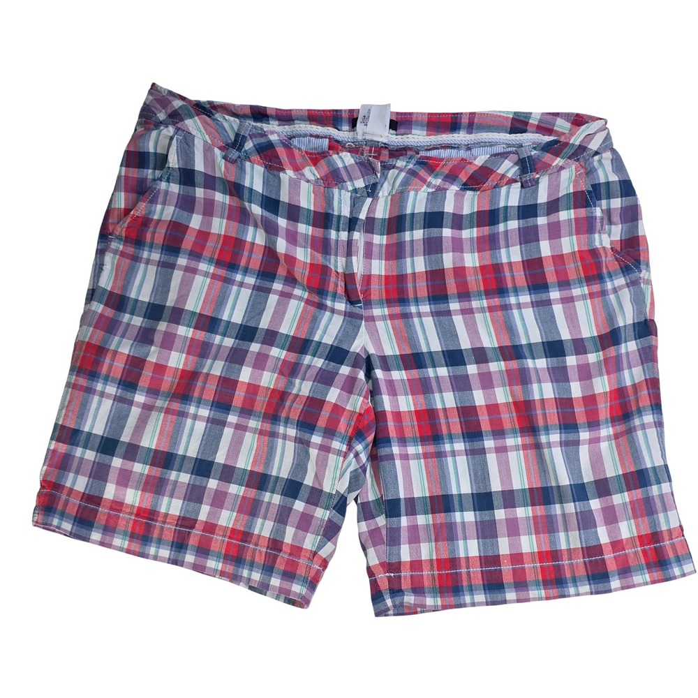 Lands End Womens Multi Color Plaid Chino Shorts Red Blue Purple Madras 16